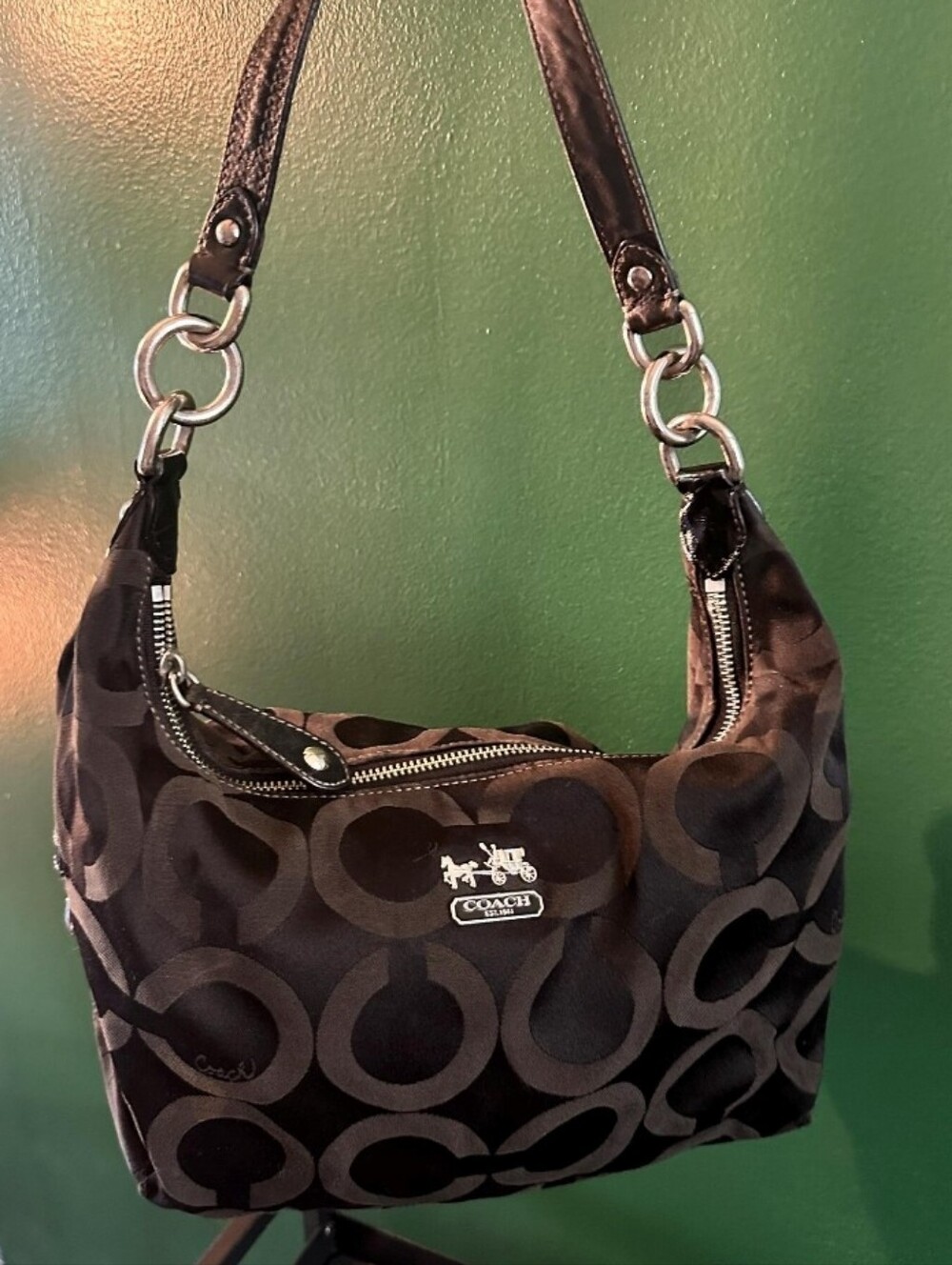 Coach Madison Maggie Op Art Black Shoulder Bag